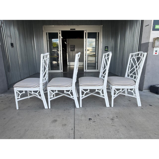 Late 20th Century Palm Beach Regency Chinese Chippendale Rattan Chairs With Fat Seats - Set of 4 For Sale - Image 9 of 11