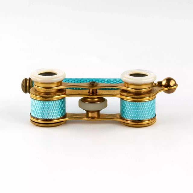 Guilloche Enamel Theatrical Binoculars with Handle For Sale - Image 4 of 6
