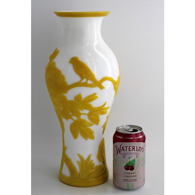 Antique 14” Chinese Imperial Yellow Peking Glass Vase, Hand Carved, C1910 For Sale - Image 11 of 13