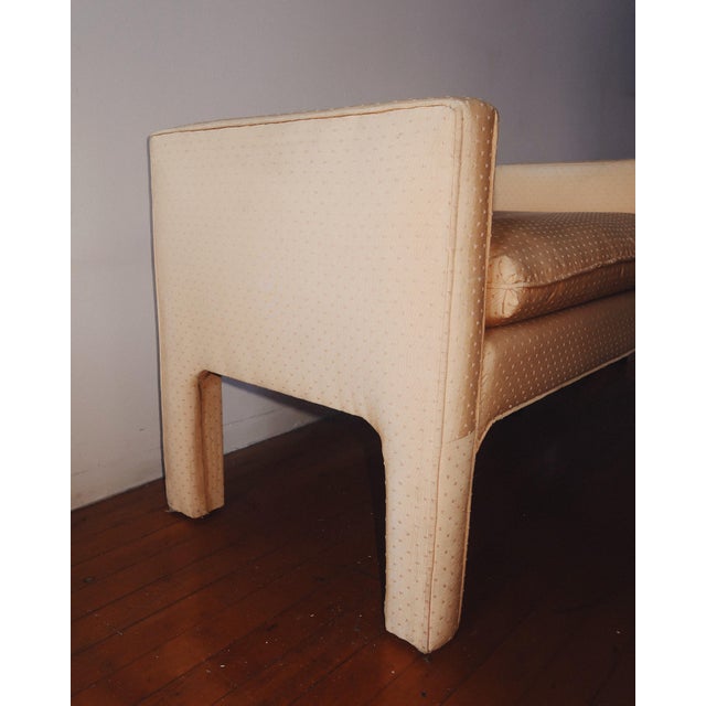 This fully upholstered Parsons bench features oversized architectural legs, a generous boxed cushion, and butter yellow...
