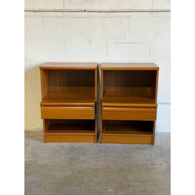 Mid-Century Modern Teak Nightstands Set of 2 With Single Drawer and Open Shelf Danish Mid-Century Modern 1970s For Sale - Image 3 of 10