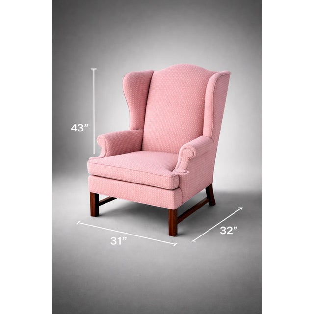 Farmhouse Vintage Thomasville Pink Wingback Chair With Upholstered Ottoman For Sale - Image 3 of 6