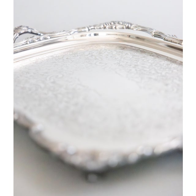 Vintage Gorham Silver Plate Footed Rectangular Serving Tray With Handles For Sale - Image 11 of 12