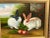 Classically styled portrait of rabbits against an outdoor landscape. Painting on canvas in gold frame.