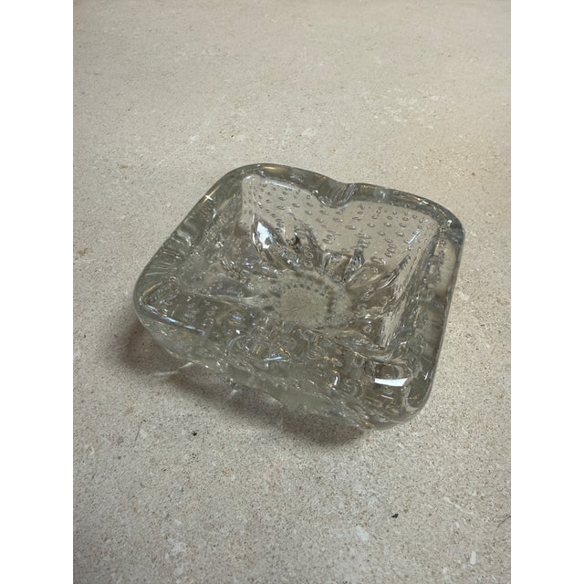 Modern Vintage Clear Textured Glass Ashtray With Bubble Pattern For Sale - Image 3 of 14