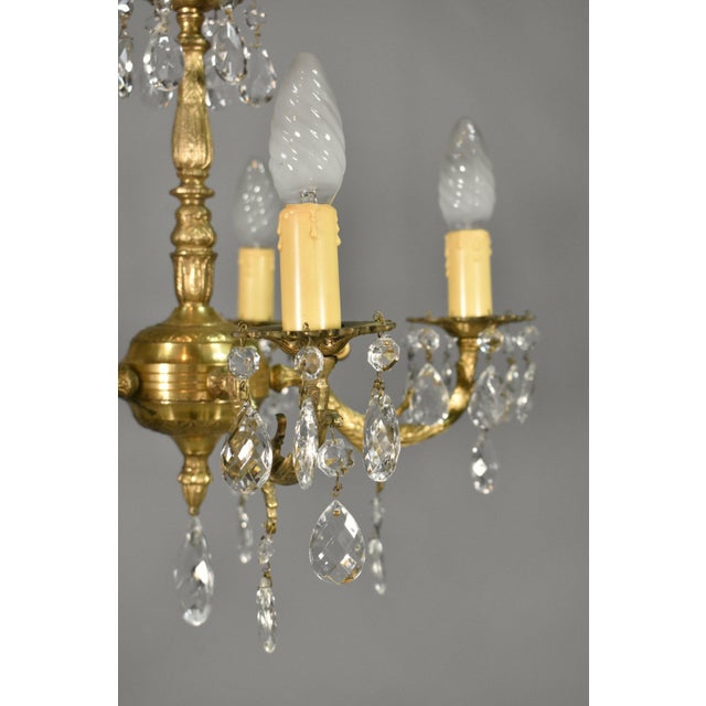 Cream French Antique Gilt Brass and Cut Glass Chandelier, 1920s For Sale - Image 8 of 15