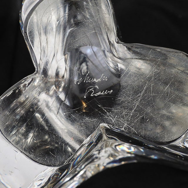 Pair of Mid-Century Amorphic Crystal & Brass 3 Arm Candelabra Signed Schneider For Sale - Image 9 of 10