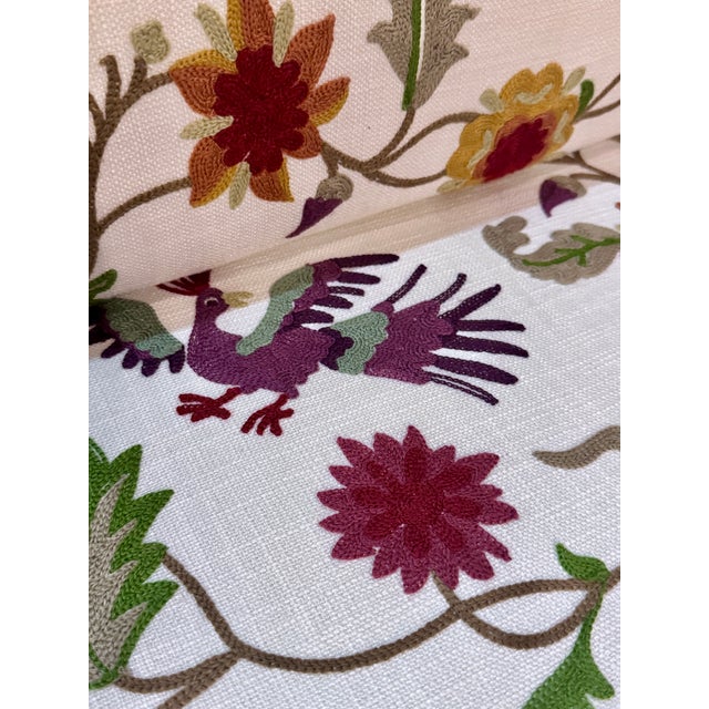 Vintage Mother of Pearl Inlay Bench With Hand Embroidered Suzani-Style Linen Upholstery For Sale - Image 9 of 10