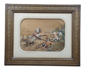 Antique Francois Grenier "Tiger Hunt" La Chasse Au Tigre Mixed Media 3d Collage, Framed
