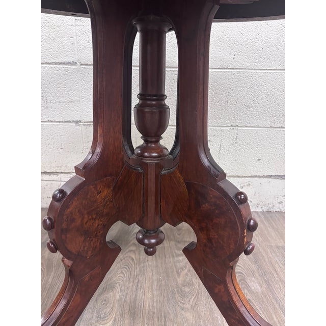 Brown Antique Victorian Eastlake Burl Walnut Oval Center Table Parlor Table For Sale - Image 8 of 10