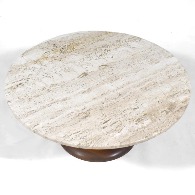 Mid 20th Century Mid-Century Coffee Table in Walnut and Travertine For Sale - Image 5 of 7