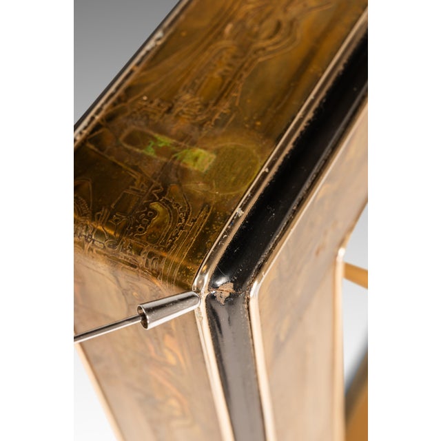 Mid-Century Modern Acid-Etched Brass Desk / Dining Table With Glass Top Attributed to Bernhard Rohne for Mastercraft, Usa, C. 1970s For Sale - Image 18 of 18