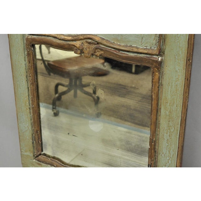 18th C French Louis XV Baroque Style Green Distress Painted Trumeau Wall Mirror For Sale - Image 15 of 18