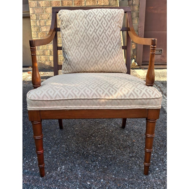 Mid-Century Regency Style Faux Bamboo Legs Mahogany and Upholstered Armchair For Sale In Washington DC - Image 6 of 10