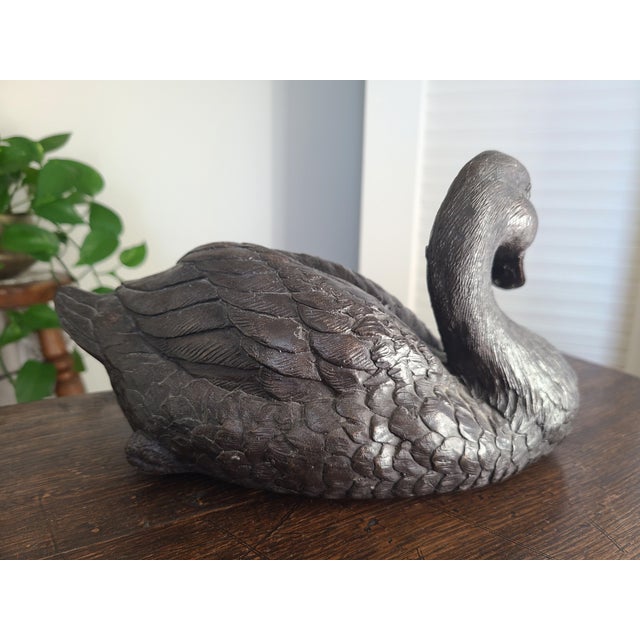 Antique 1920's Patinated Bronze Sculpture of a Seated Duck For Sale - Image 9 of 13