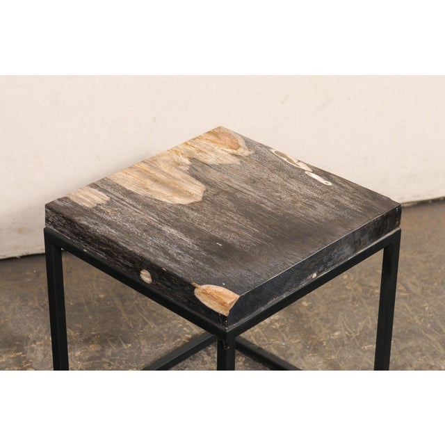 Contemporary Black & Tan Petrified Wood Top Side Table For Sale - Image 3 of 12