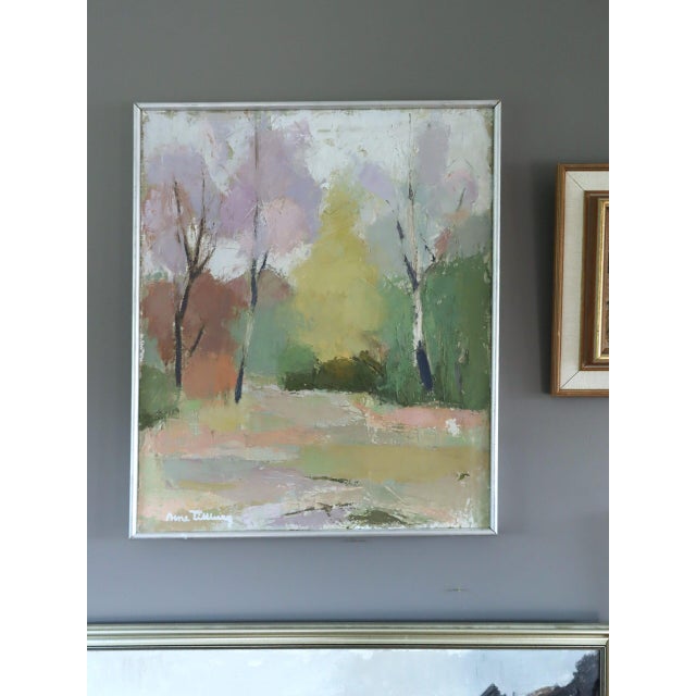 Mid-Century Modern 'Pastel Grove' Vintage Original Landscape Oil Painting, Framed For Sale - Image 4 of 14
