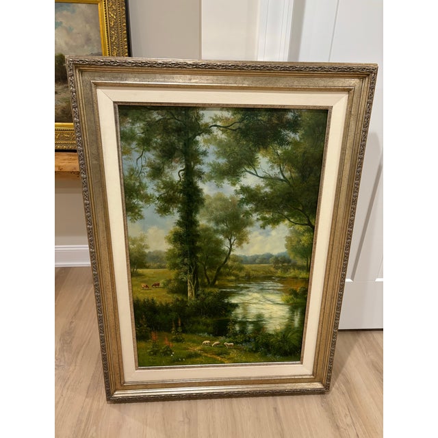 Traditional Vintage Framed Landscape Oil Print on Canvas For Sale - Image 3 of 9