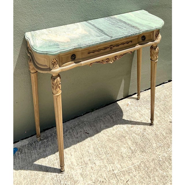 Mid 20th Century Vintage Marble Top Carved Console Wall Table For Sale - Image 5 of 15