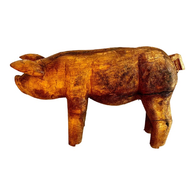 Early 20th Century Hand Carved Folk Art Standing Pig For Sale