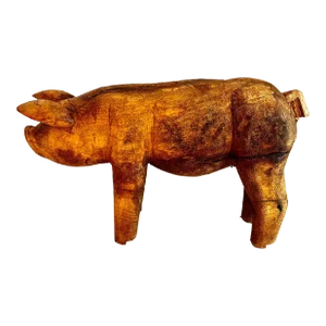 Early 20th Century Hand Carved Folk Art Standing Pig