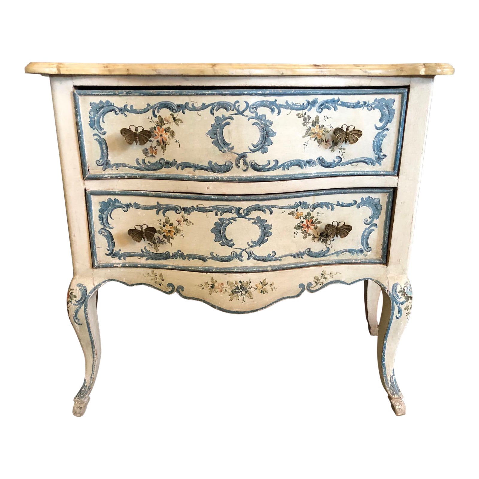 1950s Shabby Chic Italian Cream Hand Painted Chest Of Drawers