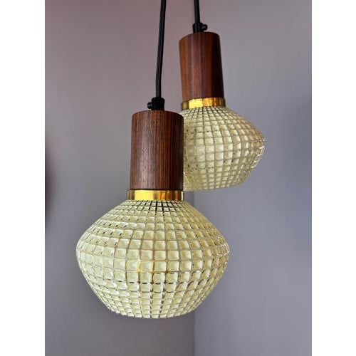 Hanging Lamp in Structured Glass & Teak, Denmark For Sale - Image 11 of 11