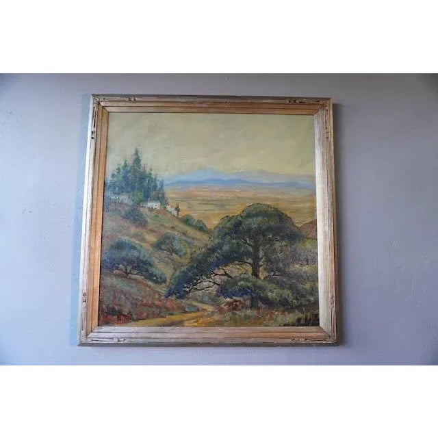 A beautiful expansive landscape of generous size, measuring 30" x 30", the frame being 34 3/8" x 34 3/8". Painter,...