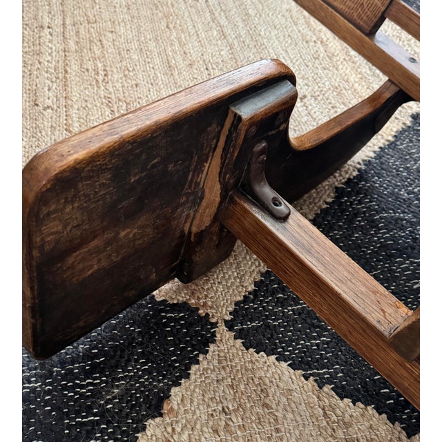 Mid-Century Quarter-Sawn Oak School Desk Chair With Writing Arm & Book Stretcher For Sale - Image 4 of 4