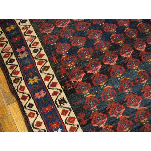 1890s Blue Navy Geometric Antique Kurdish Tribal Rug 5'4" X 7'3" Wool Handknotted Carpet For Sale - Image 4 of 6
