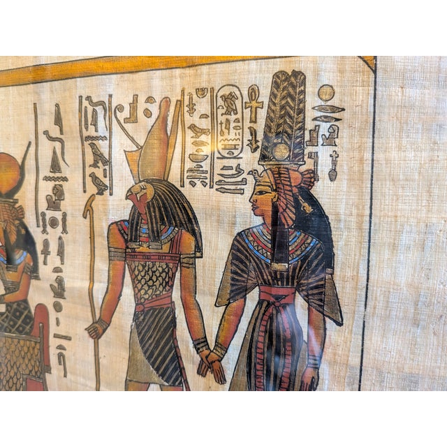 Pair of Mid-Century Modern Framed Egyptian Papyrus Artworks, 20x24 Gold Aluminum Frames For Sale In Los Angeles - Image 6 of 10
