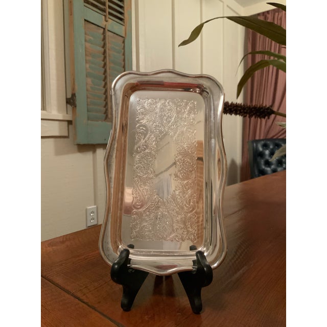 Silver Vintage Sheridan Silverplate Tray – 10” X 6” Catchall, Vanity Tray, Bar Cart Tray or Snack Tray for Palm Beach Regency, Grandmillennial & Cottage Core For Sale - Image 8 of 11