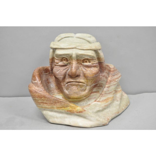 Vintage Seymour Shuren Modern Carved Pink Marble Native American Bust Sculpture For Sale - Image 18 of 18