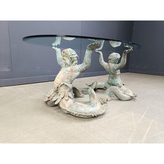 1960s Vintage Bronze Putti Mermen Coffee Table, 1960s For Sale - Image 5 of 13
