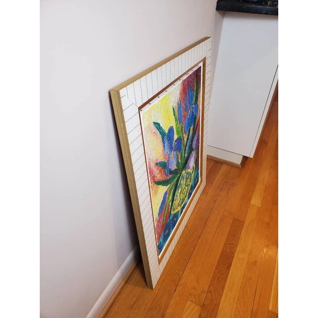 Original Céline Chourlet "Bouquet d'Iris Mauve" Oil Painting With Coa For Sale - Image 4 of 13