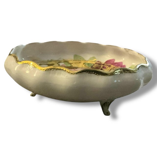 Victorian Antique Nippon Hand-Painted Footed Porcelain Bowl With Roses & Gold Moriage, Nippon Era C1891-1921 For Sale - Image 3 of 4