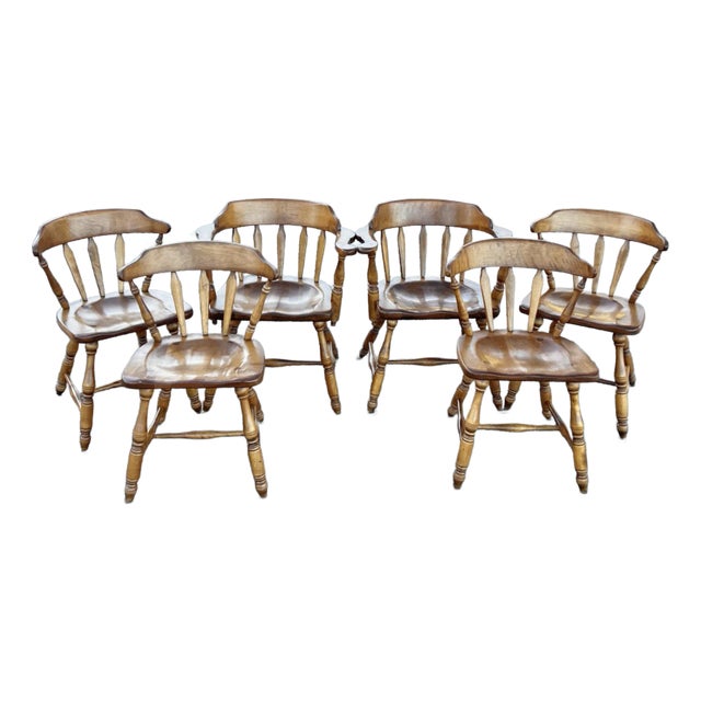 J B Van Sciver Arrowback Windsor Captains Chairs - Set of 6 For Sale