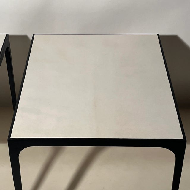Pair of 'Esquisse' Blackened Iron and Travertine End Tables by Design Frères For Sale In Los Angeles - Image 6 of 8