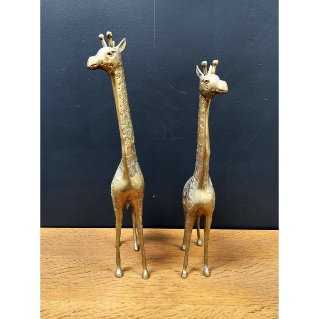 Mid-Century Modern Pair of Vintage MCM Hollywood Regency Brass Giraffes 18 Inches High For Sale - Image 3 of 6