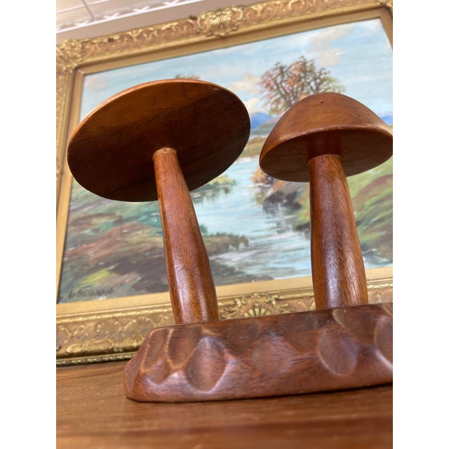 Traditional Vintage Mid-Century Hand-Carved Monkey Pod Wood Mushroom Sculpture by Leilani, Made in Philippines. For Sale - Image 3 of 10