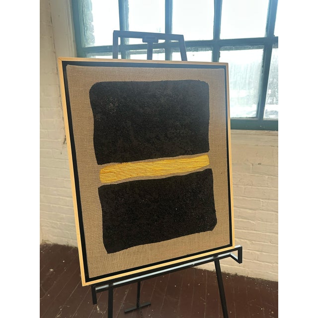 Vintage Gold and Noir Textural Masterpiece Painting Larger Size 16wx20h x3, Spanish Linen Natural Floating Frame Immerse...