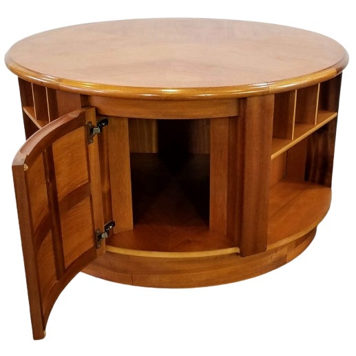 Nathan Furniture, England, Classic Teak Round Storage Coffee Table on