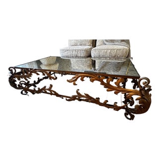 Italian Hand-Forged Iron Coffee Table With Antiqued Mirrored Top, Circa 1940 For Sale