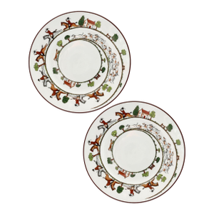 Mid 20th Century Crown Staffordshire Hunting Scene Salad Plates - a Pair