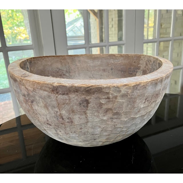 Large Antique Handcrafted Artisans Wood Bowl For Sale - Image 11 of 13