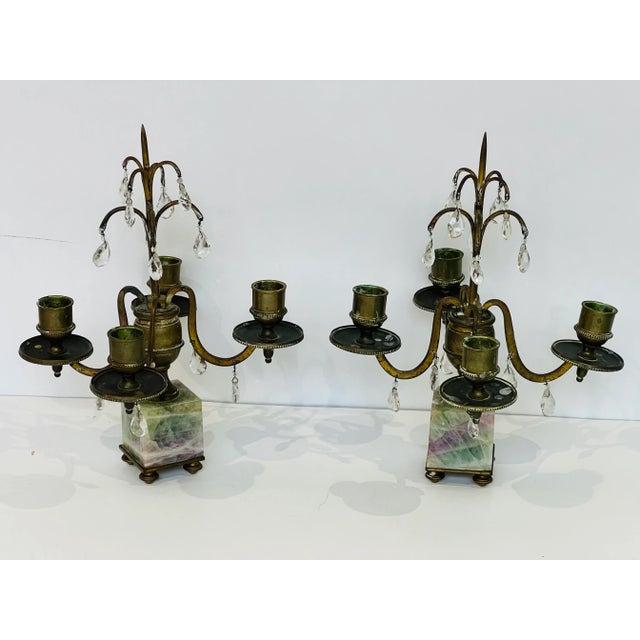 Late 19th Century Antique French Brass Amethyst Grandiole Candle Holders a Pair For Sale - Image 5 of 12