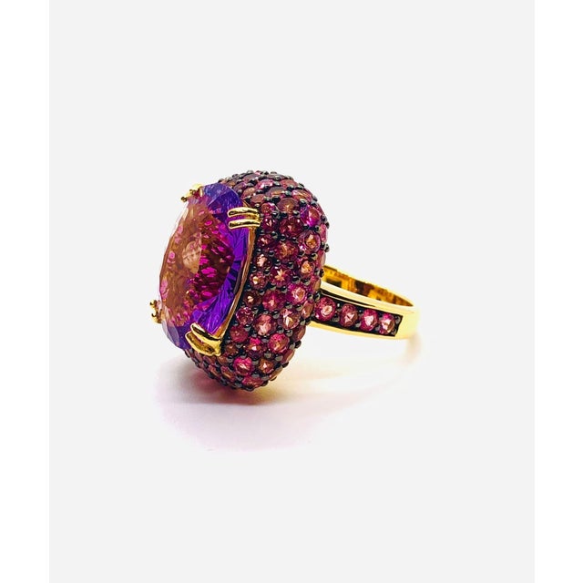Bochic “Orient” Vintage Natural Ruby & Amethyst Ring Set In 18 K Gold & Silver For Sale - Image 11 of 12