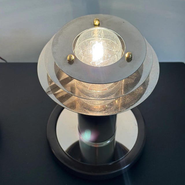Saturn Style Table Lamps in Chromed Steel with Disc Shade, Set of 2 For Sale - Image 6 of 15