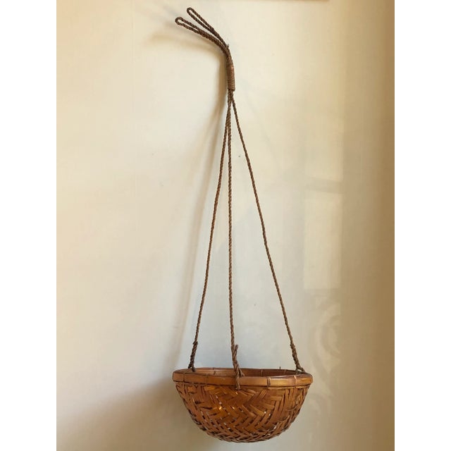 1970s Rattan Hanging Basket Planter For Sale - Image 11 of 13