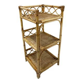 3-Tier Woven Wicker and Rattan Shelf For Sale